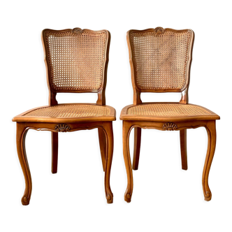 Pair of Louis XV style beech tanned chairs with shell pattern