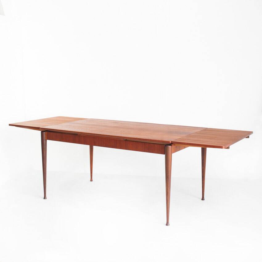 Scandinavian style teak table with two extensions. Vintage. France, 1960s