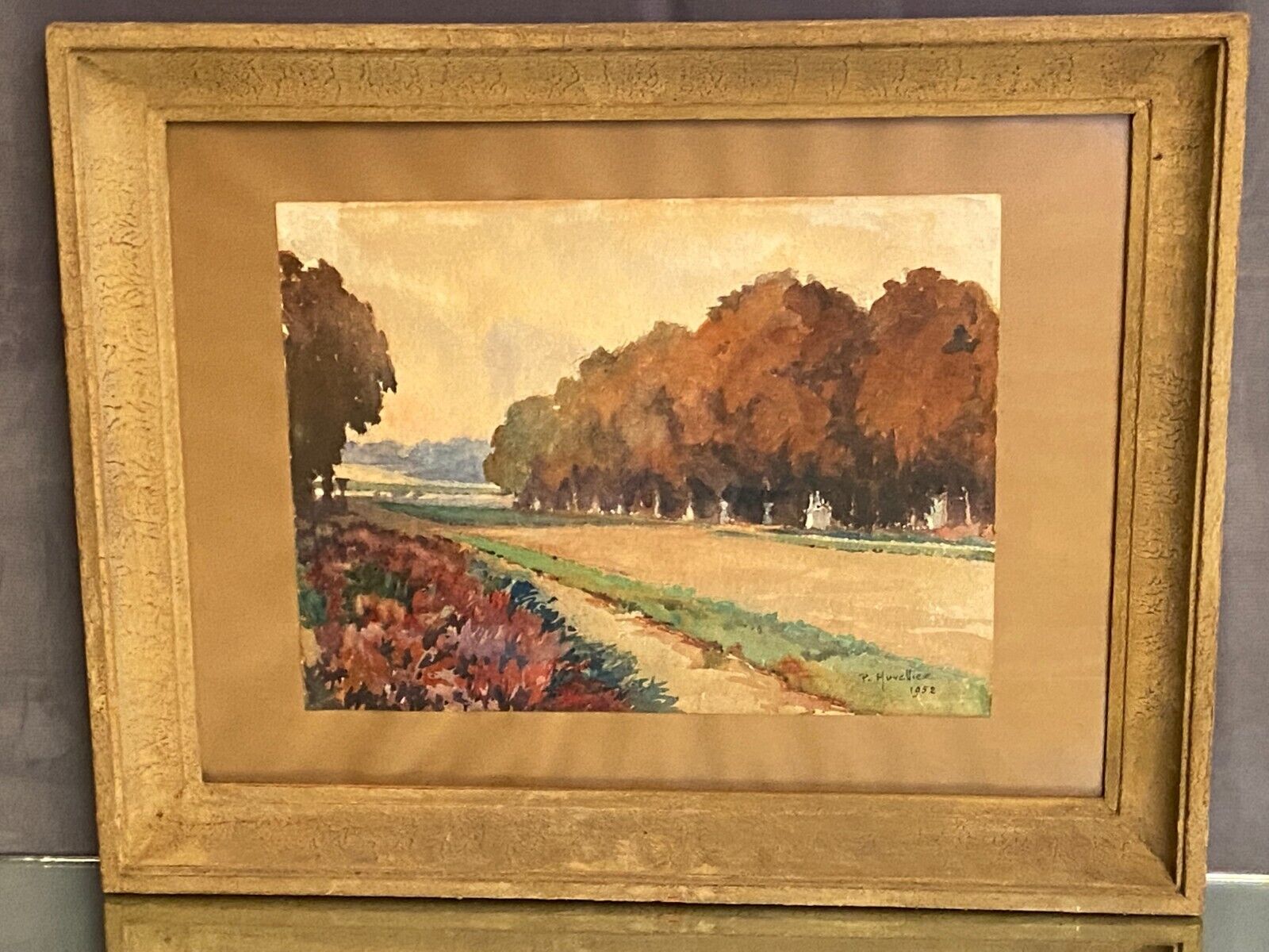 Watercolor Pierre Huvelliez 1891-1959 view park Palace of Versailles