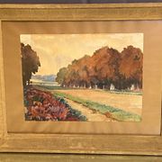 Watercolor Pierre Huvelliez 1891-1959 view park Palace of Versailles