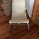 Mid-Century brown leather rocking chair, wood and silver steel by Takeshi Nii