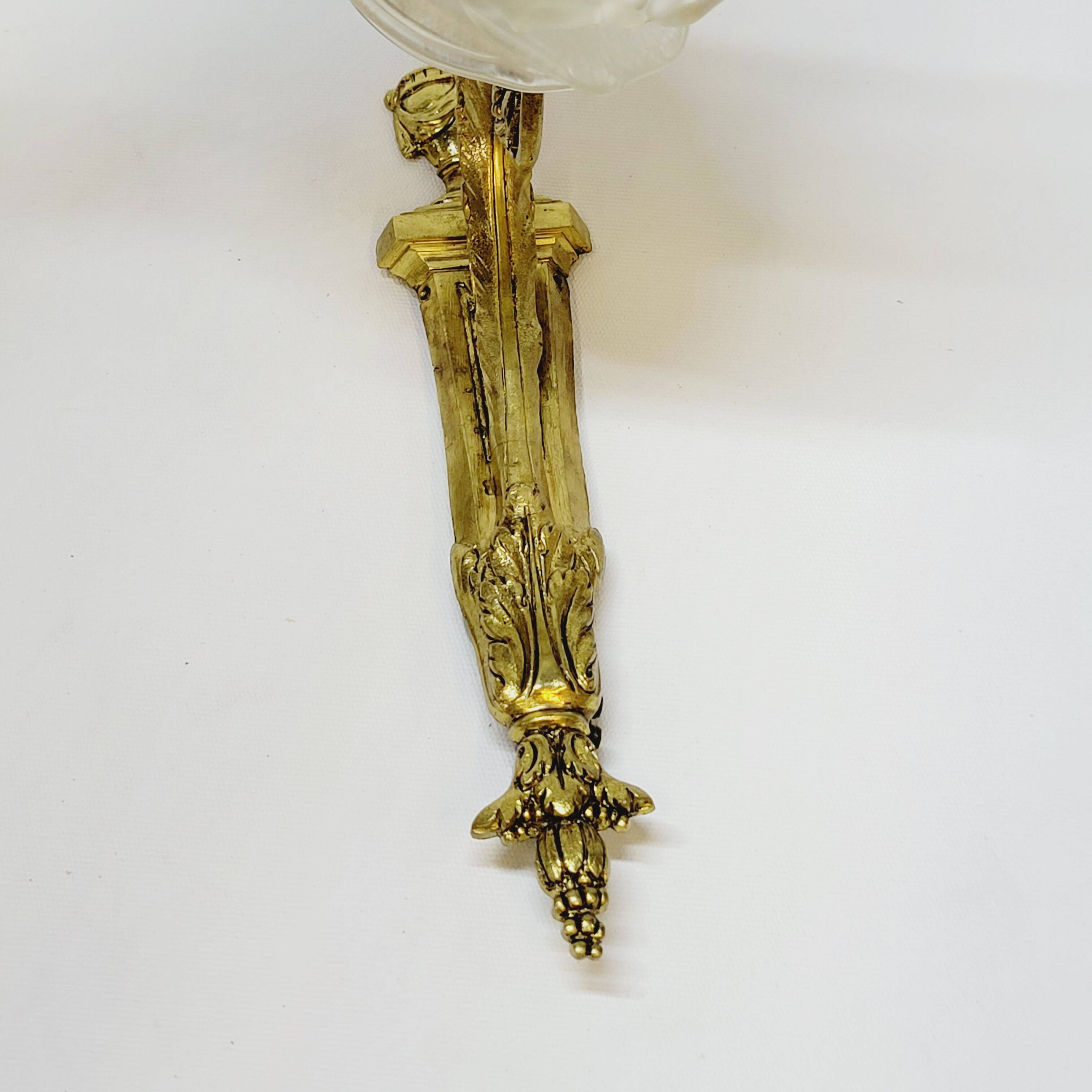 2 19th Century Gilt Bronze Wall Sconces with Molded Glass Globes in the Shape of