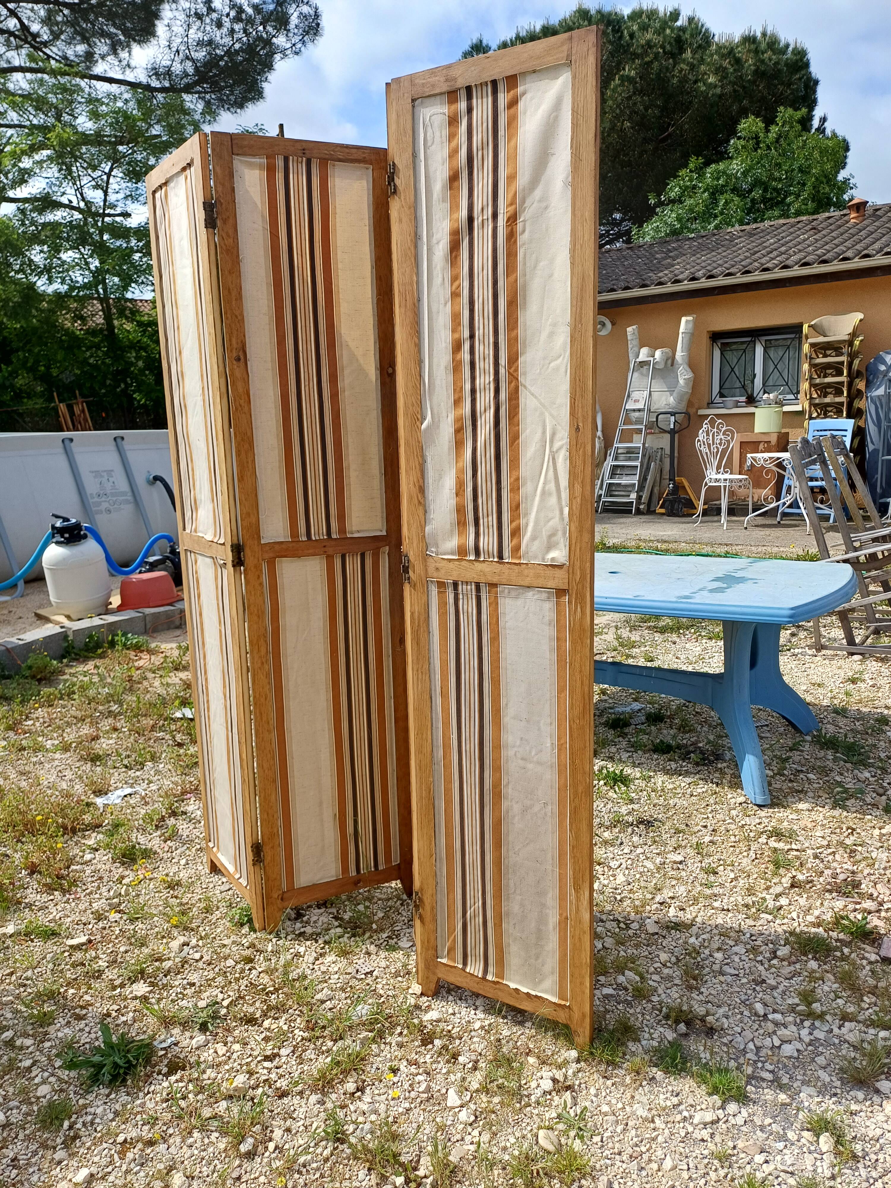 Paravent 4 Vantaux Bois et Tissus Vintage
