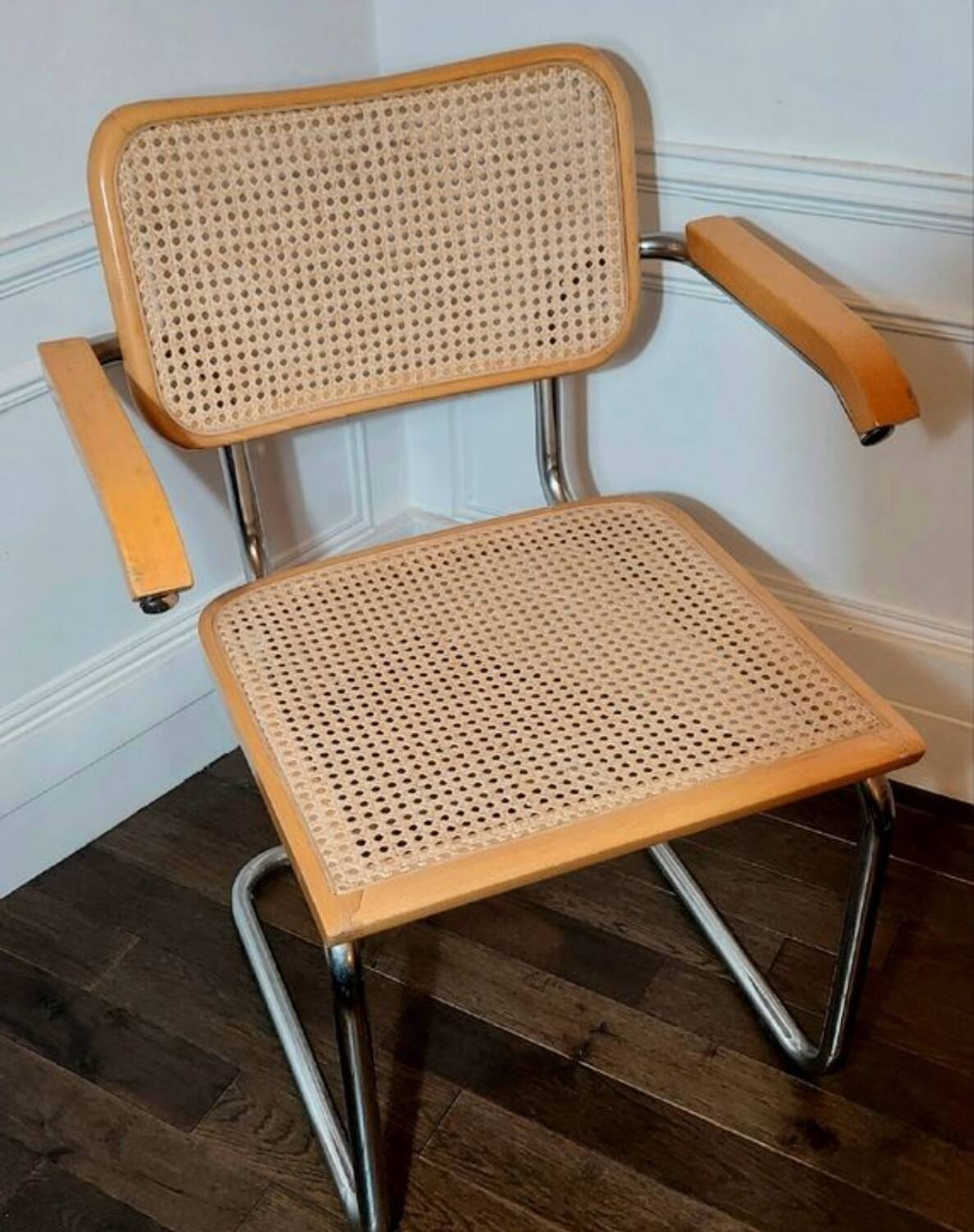 Cesca B64 vintage chair with armrests - Marcel Breuer in light beech - Vintage - Made in Italy - 80s (6 available)