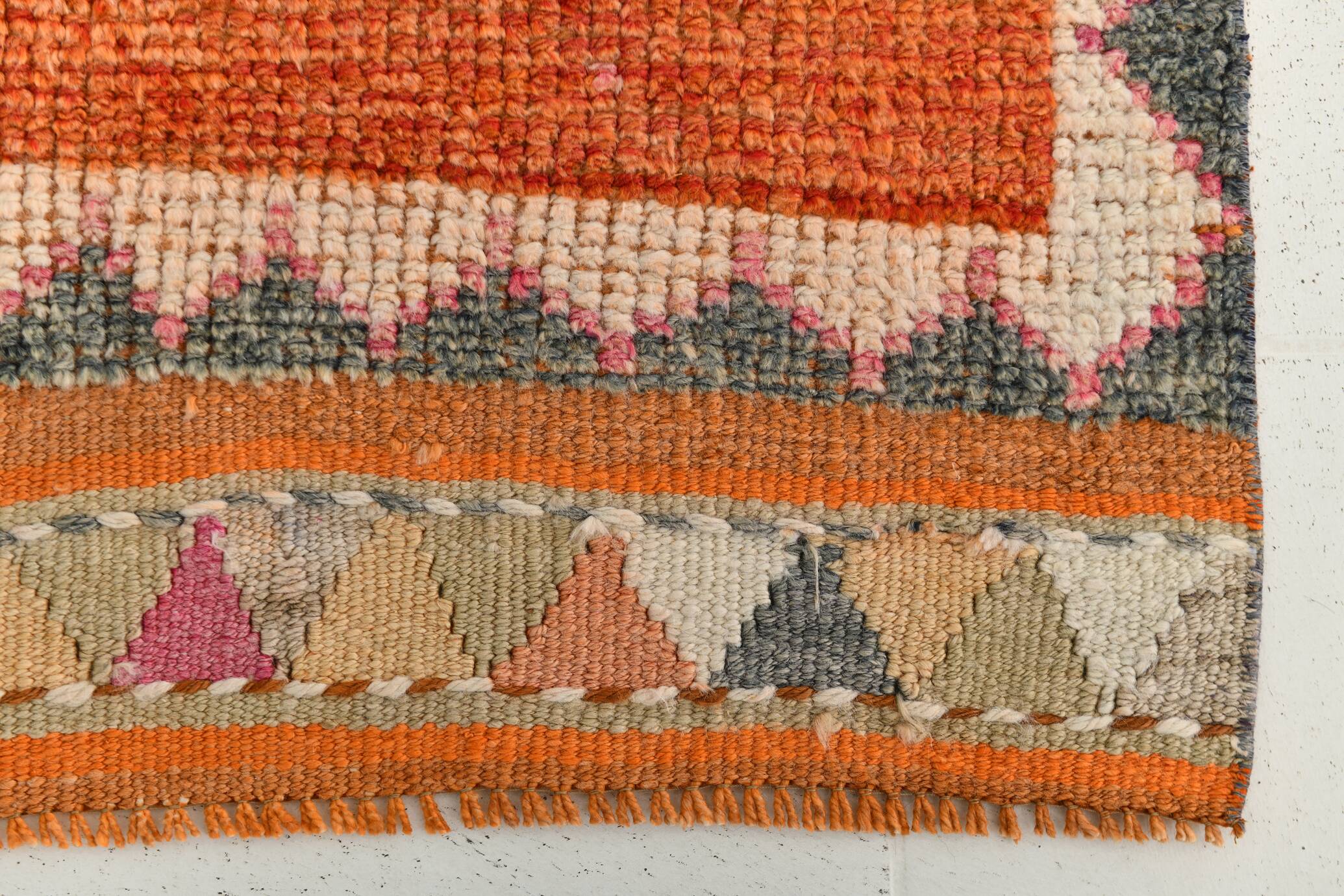 3x11 Burnt Orange Handknotted Hallway Rug, Turkish Vintage Runner Rug