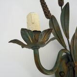 Paire d'appliques murales épis de blé ancienne en métal vert et or