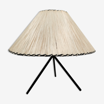 Lamp foot tripod metal lampshade raffia 60s