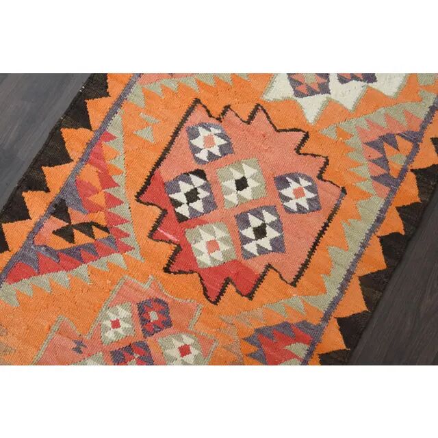 1970s Turkish Oushak Handmade Wool Cotton Orange Runner Rug 95x254