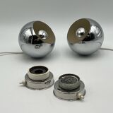 60s lamp set Reggiani Eyeball  chromed globe wall lamps - space age desk lamps
