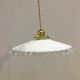 Pair of vintage pendant lights in white opaline and transparent serrated edges