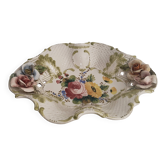 Openwork ceramic bowl with raised flower decoration in Italian style.
