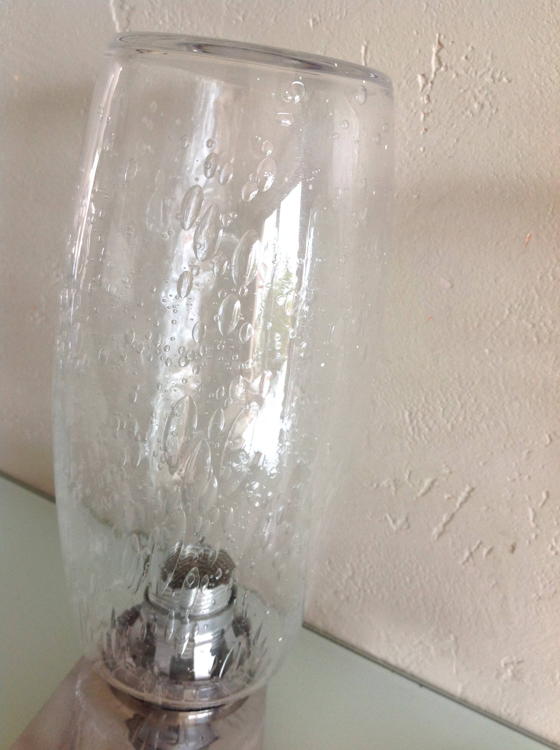 Pair of vintage 1970s-80s glass and chrome wall lights with teardrop shapes