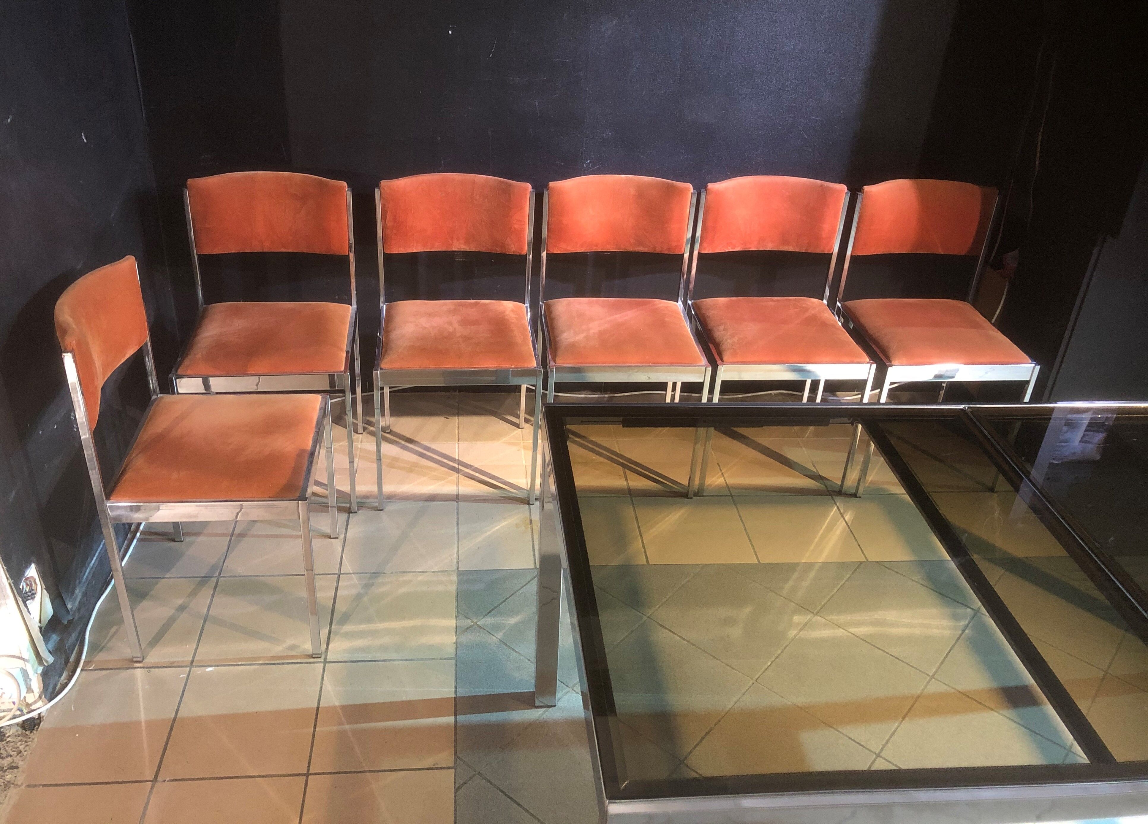 Rectangular table by Milo Baughman and 6 chairs