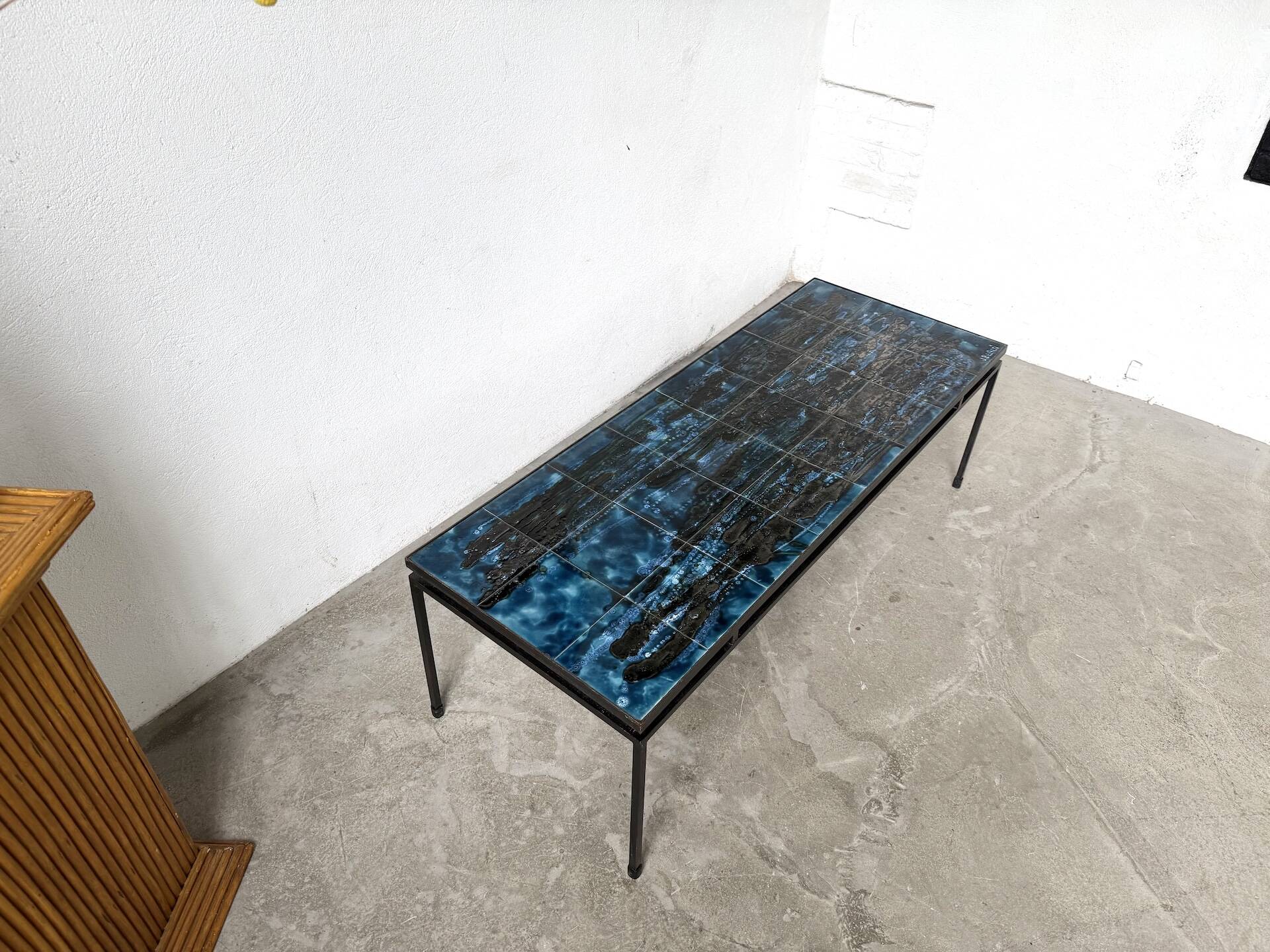 Metal and ceramic coffee table by J. Belarti, circa 1970