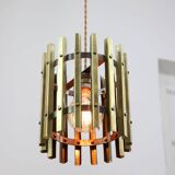 Vintage Italian Brass Cage Pendant Lamp, 70s