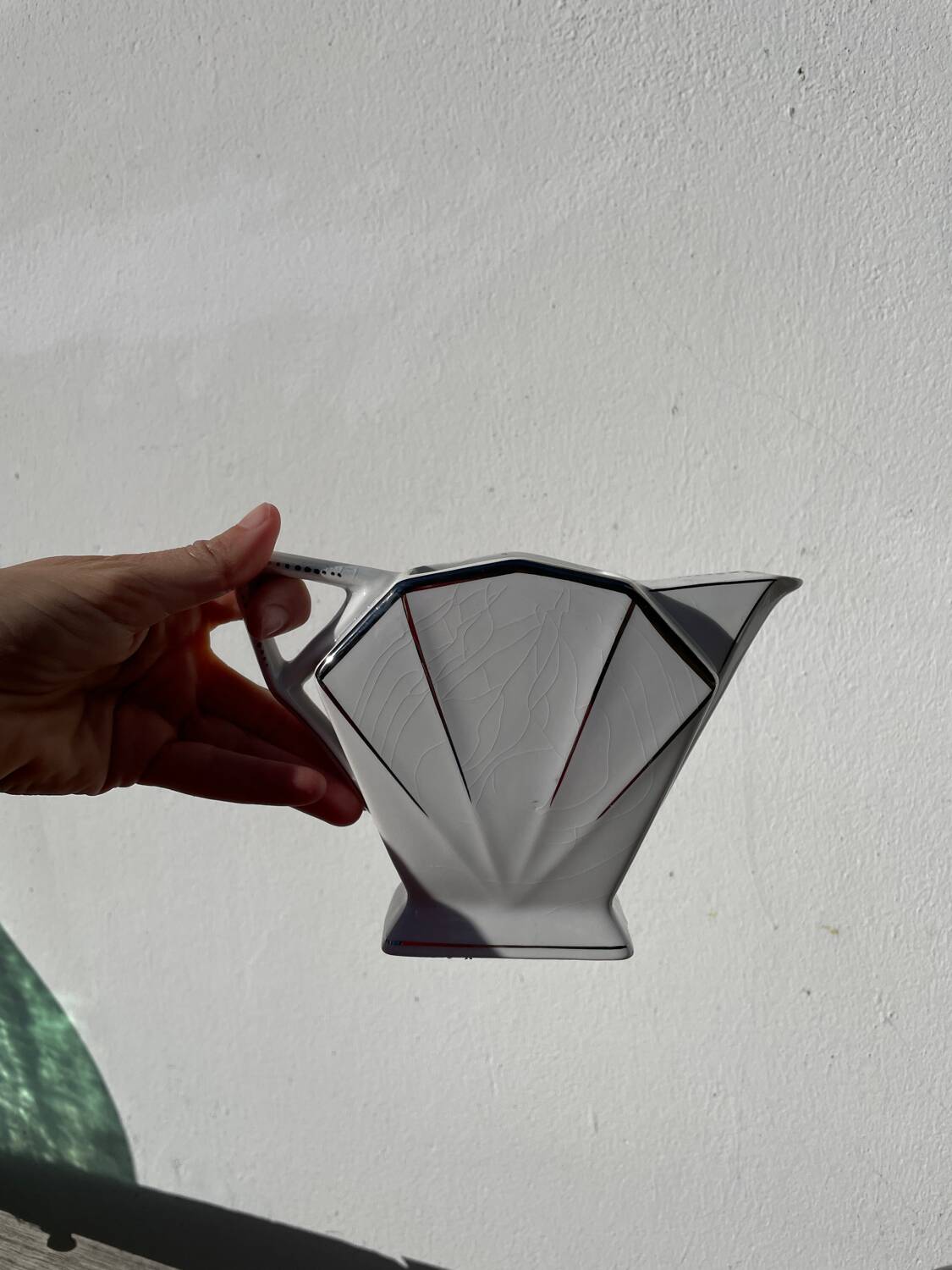 Art Deco teapot, 1930s, white and silver porcelain