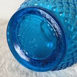 Blue glass carafe made in Belgium from the 60s