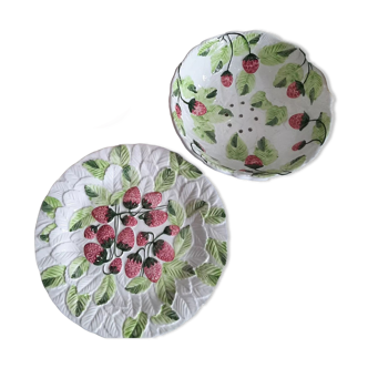 Assiette et égouttoir à fruits en barbotine