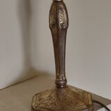 Lamp with a 19th-century chiseled bronze base and antique glass shade