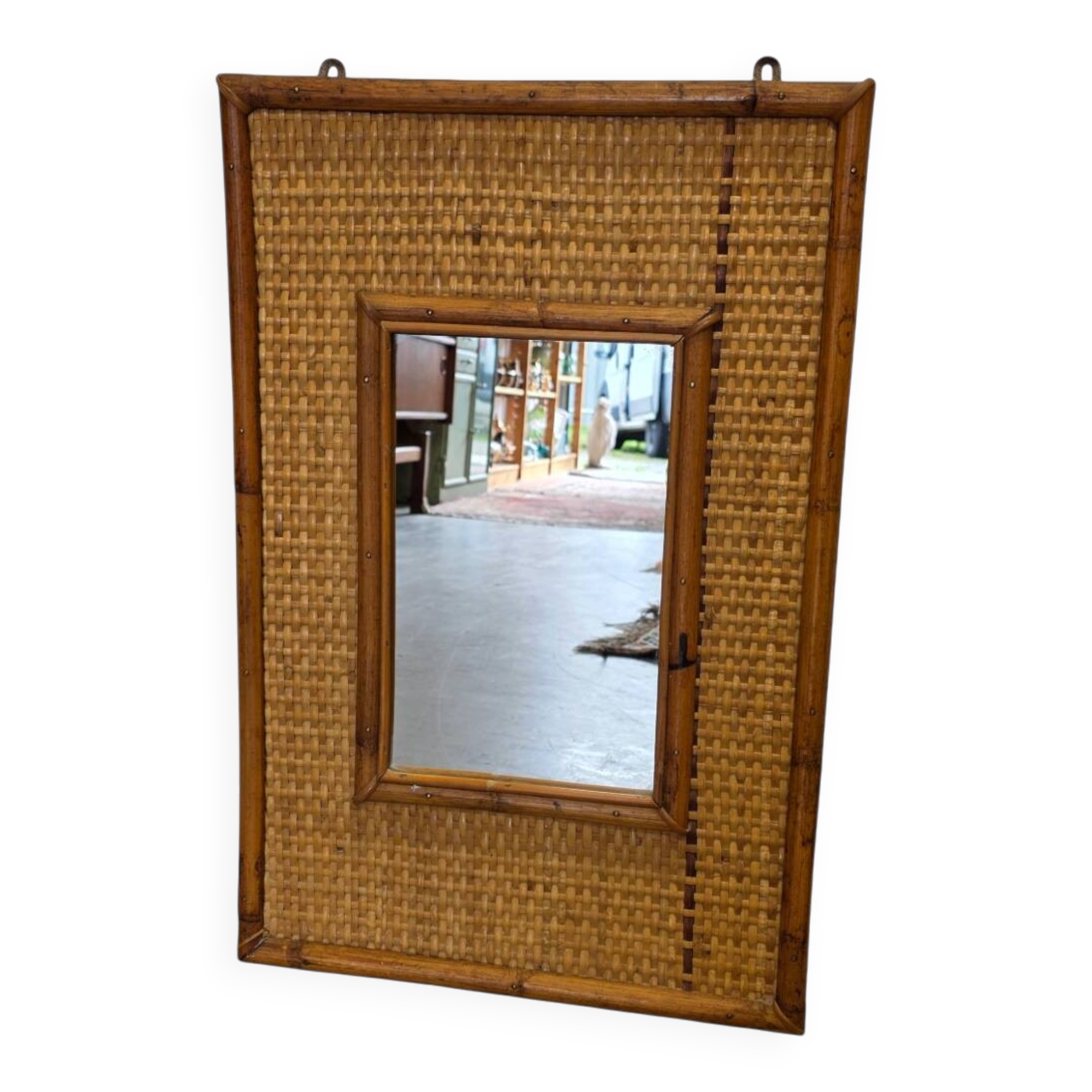 Vintage Rectangular Rattan Mirror, 1970s