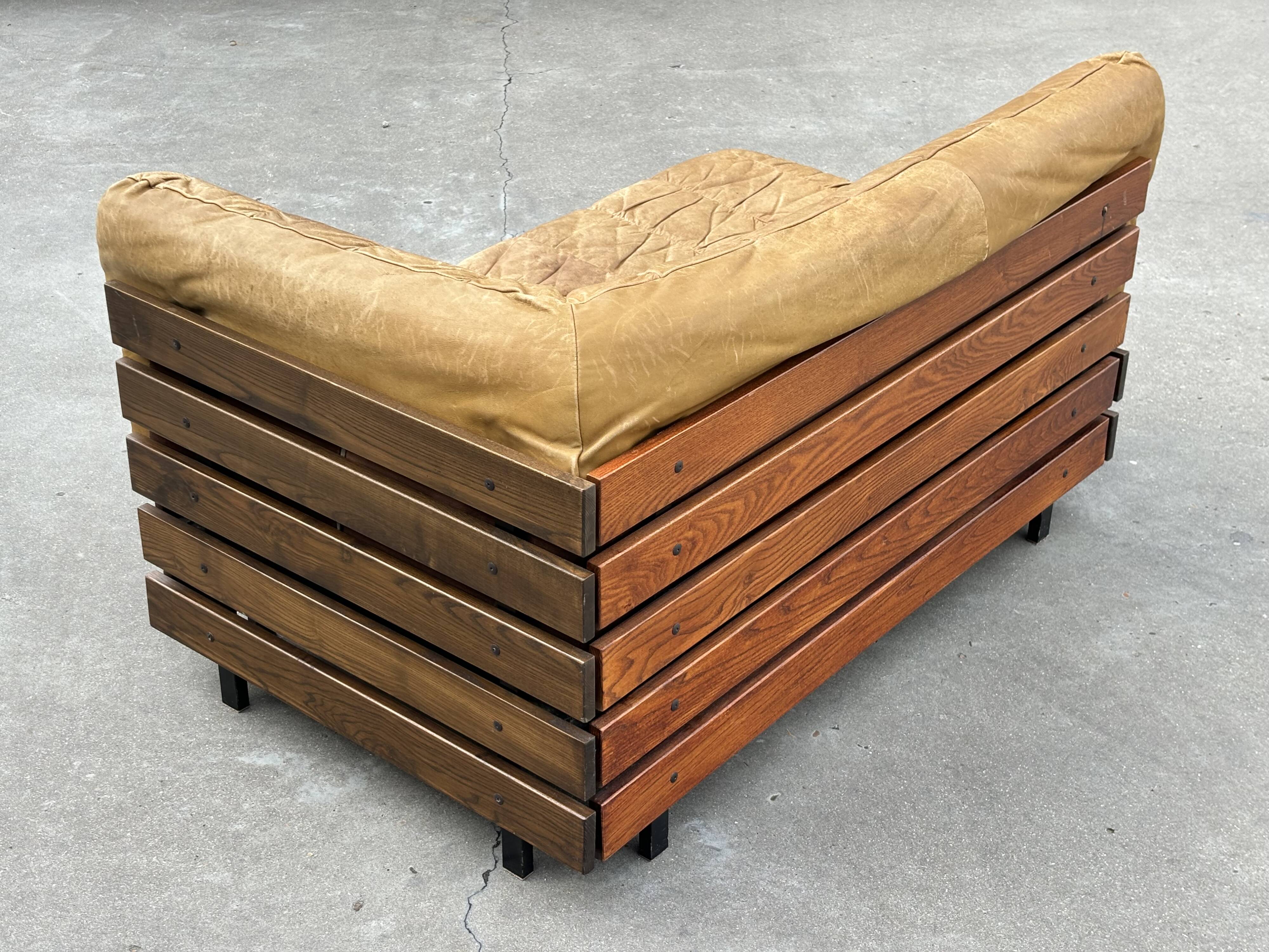 Mid-Century living room sofa in cognac , small model design