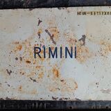 Destination plate of the "sncb" railway brussels - brussel and on the other side rimini,