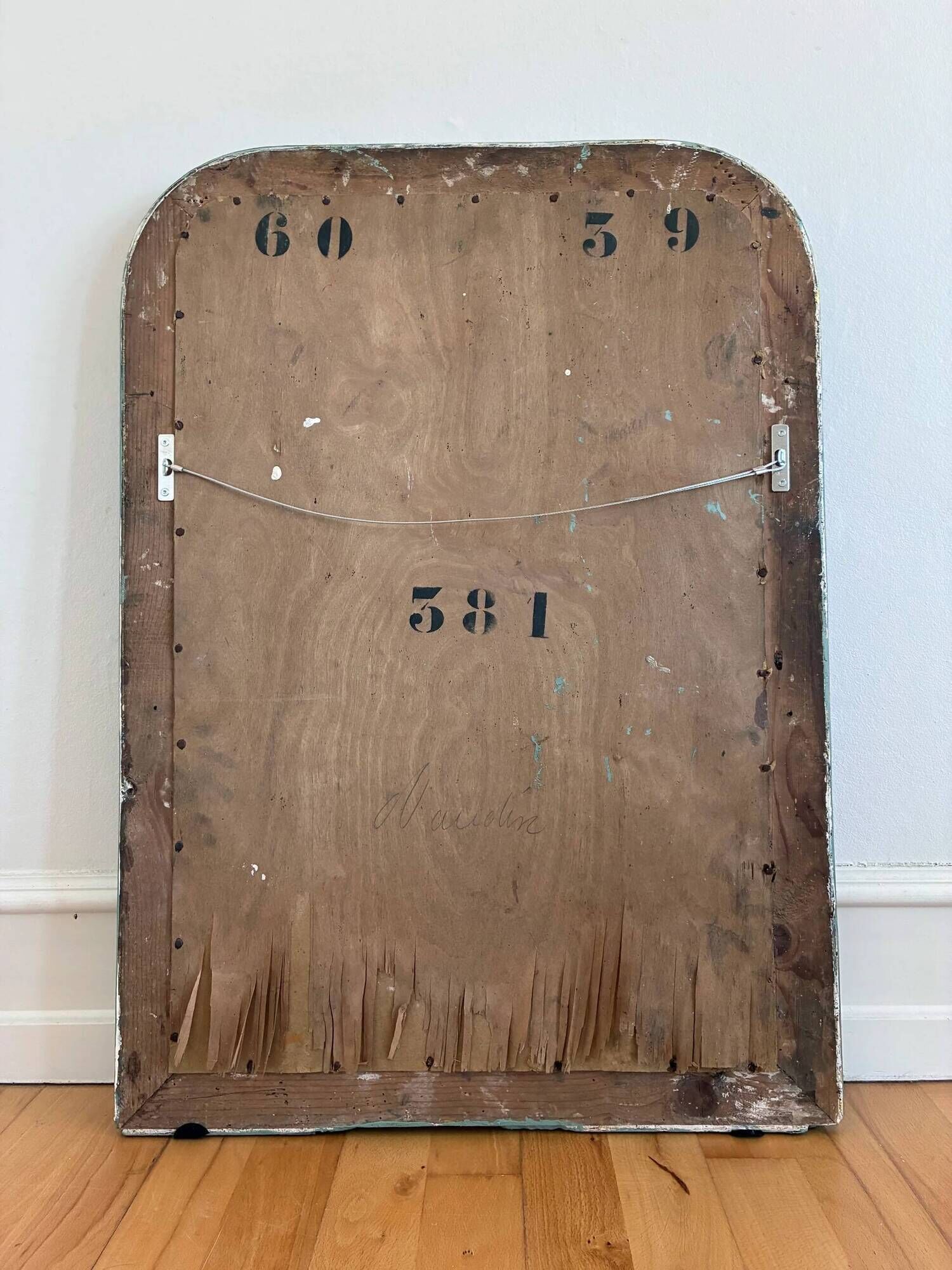Large antique French Louis Philippe mirror – green and gold, late 19th century