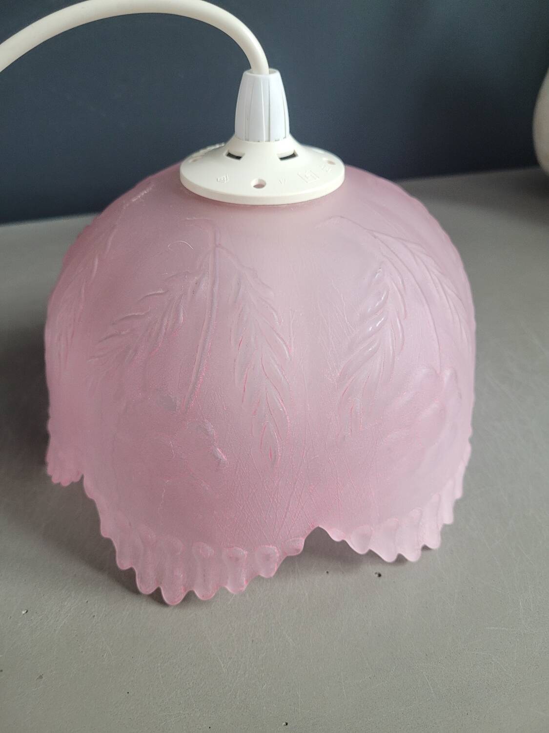 Pink frosted glass pendant light with flowers