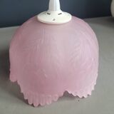 Pink frosted glass pendant light with flowers