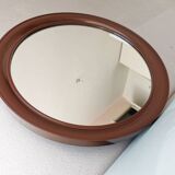 Vintage brown round mirror made of plastic, 80s