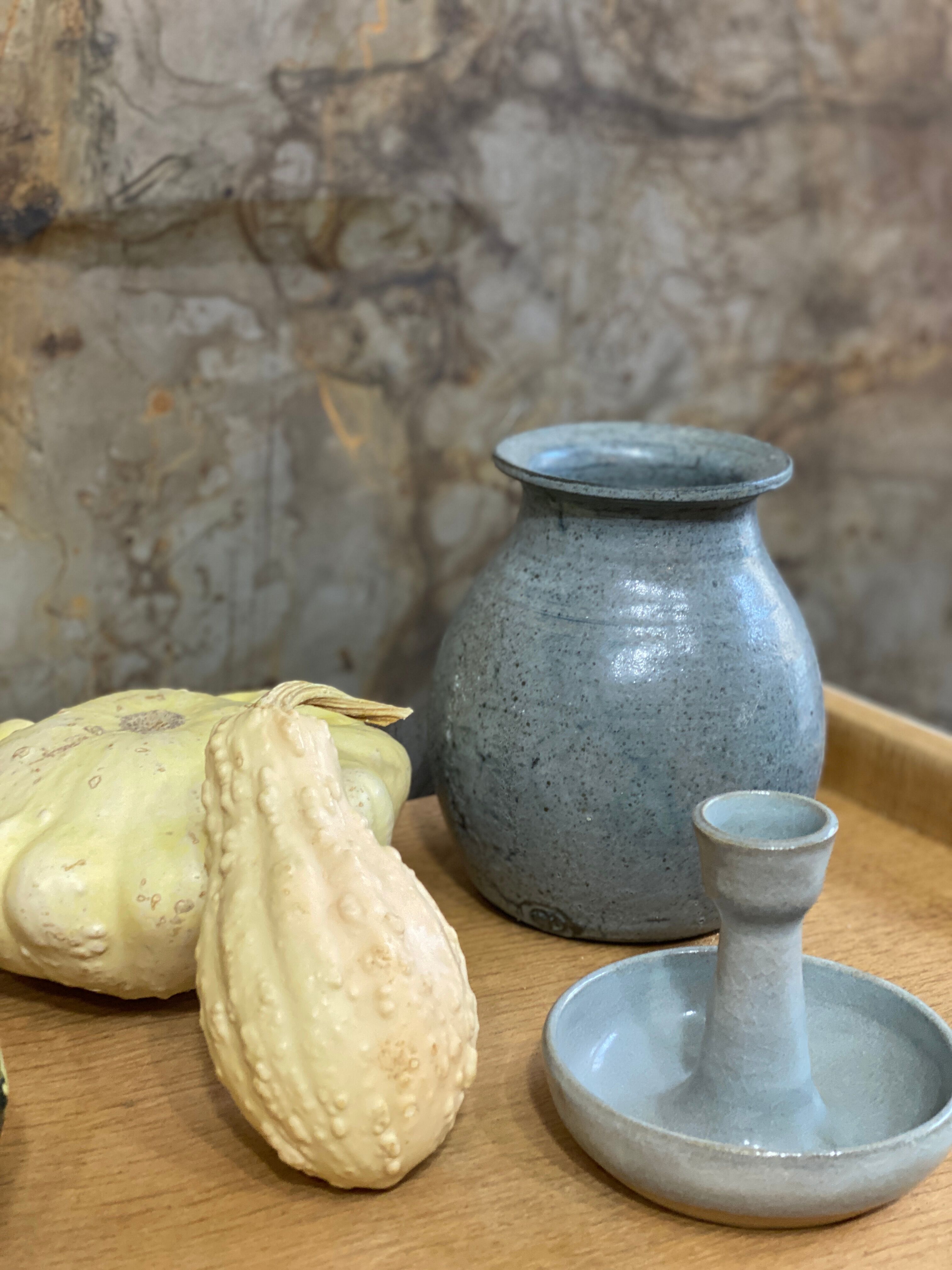 Old bluish grey ceramic vase