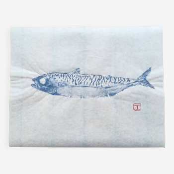 Fish print, original blue mackerel gyotaku