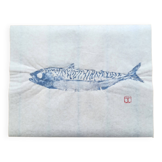 Estampe de poisson, gyotaku original de maquereau bleu