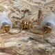 Old Pair Wall Lamp Golden Metal + Reflector Molded Glass 70s Vintage