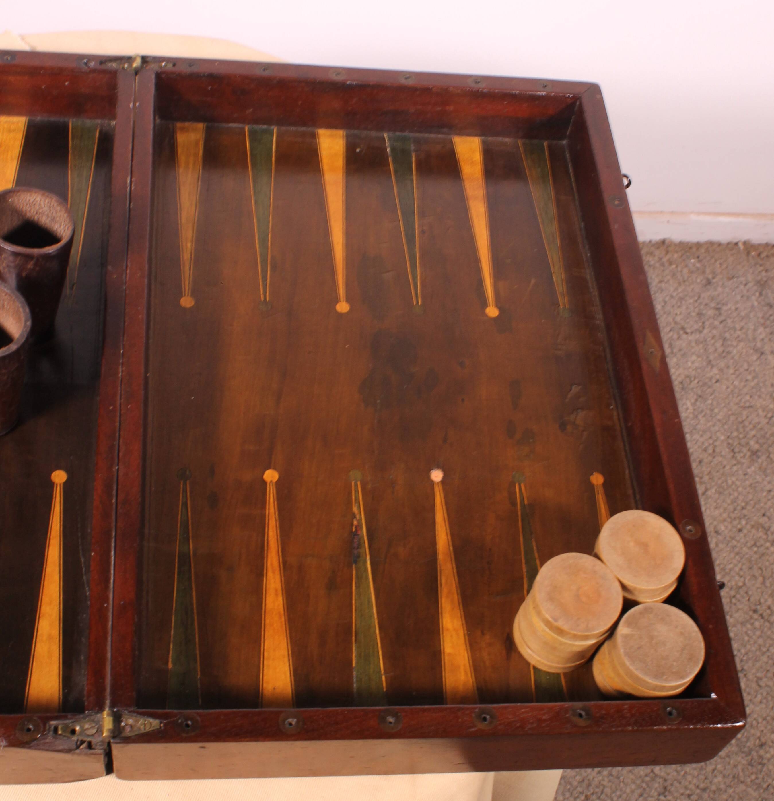 19th century games box in walnut and boxwood