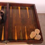 19th century games box in walnut and boxwood