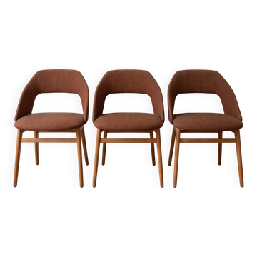 Lot de 3 chaises vintage années 60 en bois et tissu marron