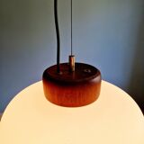 Pendant lamp in teak and white opaline, design Goffredo Reggiani, 1960