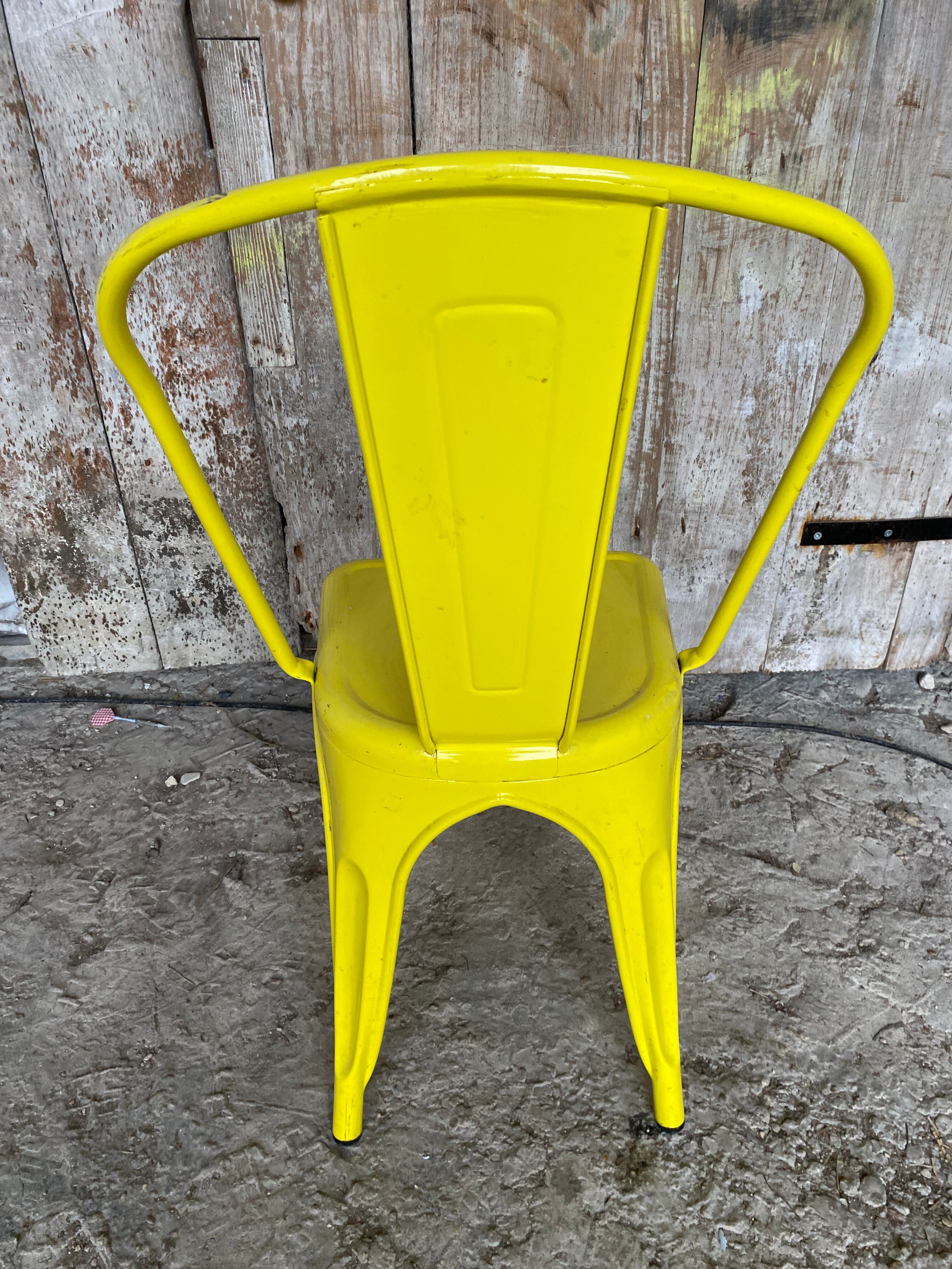 Chaise Industrielle Style TOLIX Metal Jaune Vintage #D709
