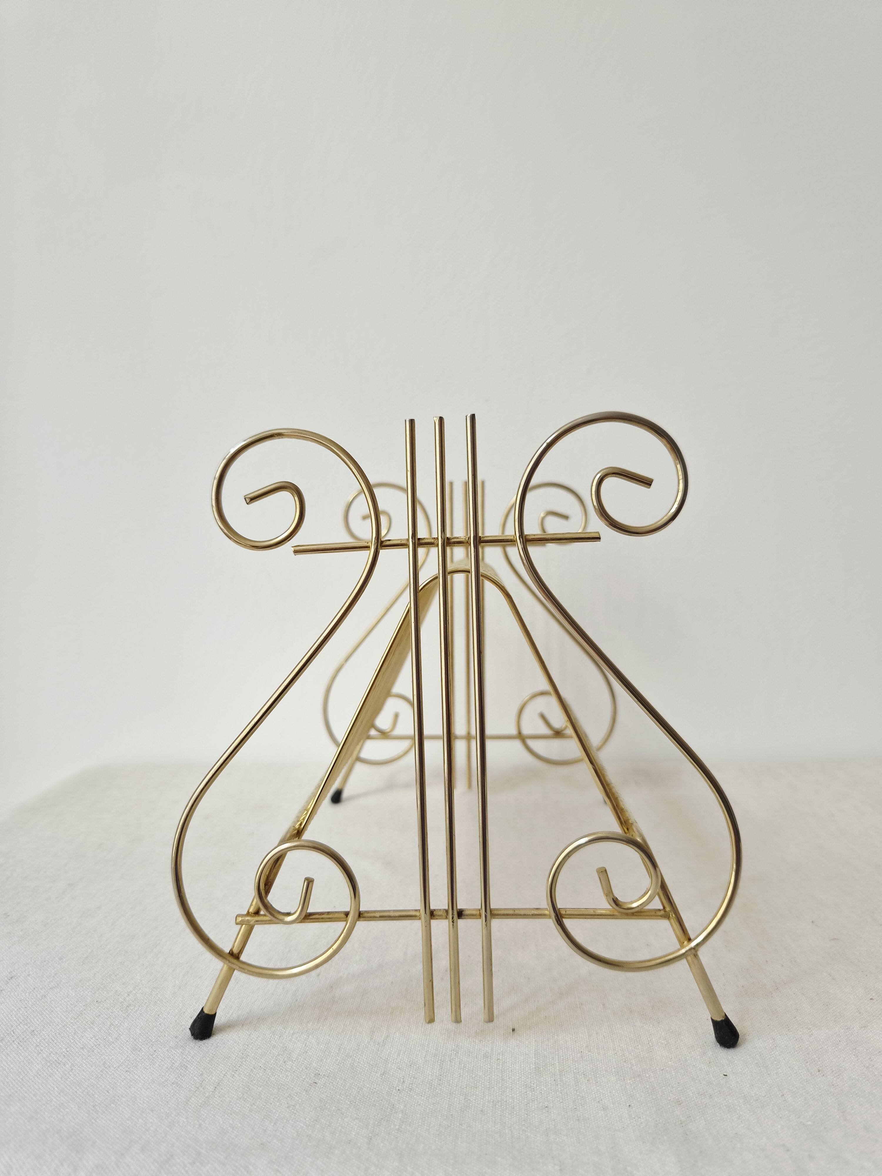 Vintage gold metal vinyl record rack '60s/'70s