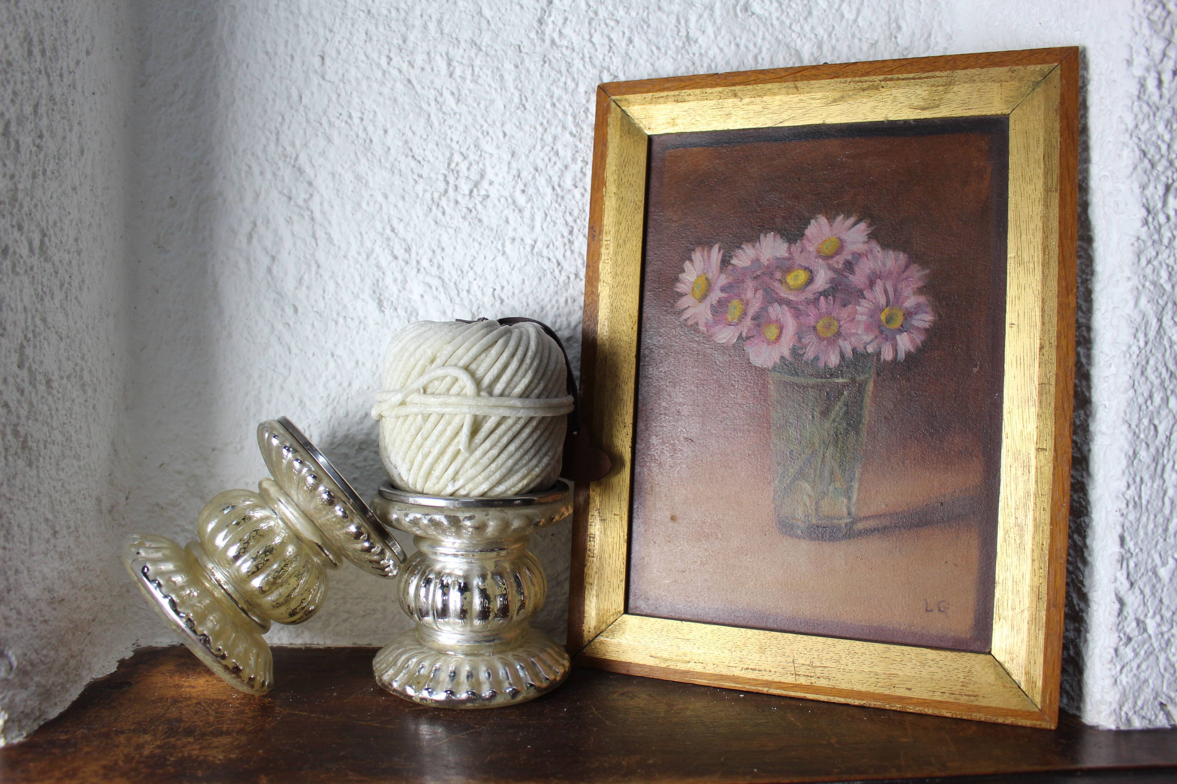 Oil on cardboard "Bouquet d'asters"