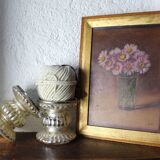 Oil on cardboard "Bouquet d'asters"