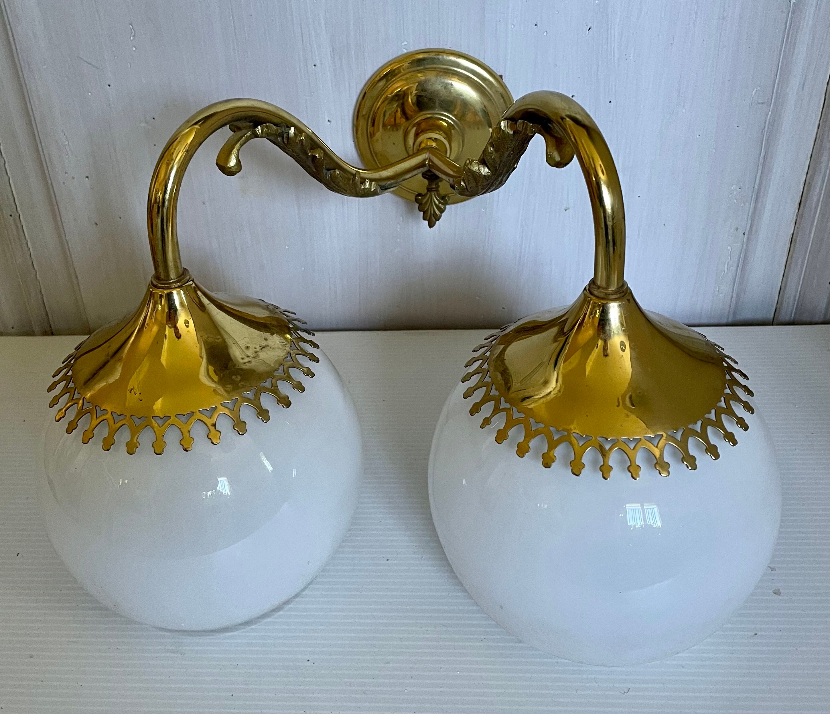 Brass and opaline wall lamp 60s