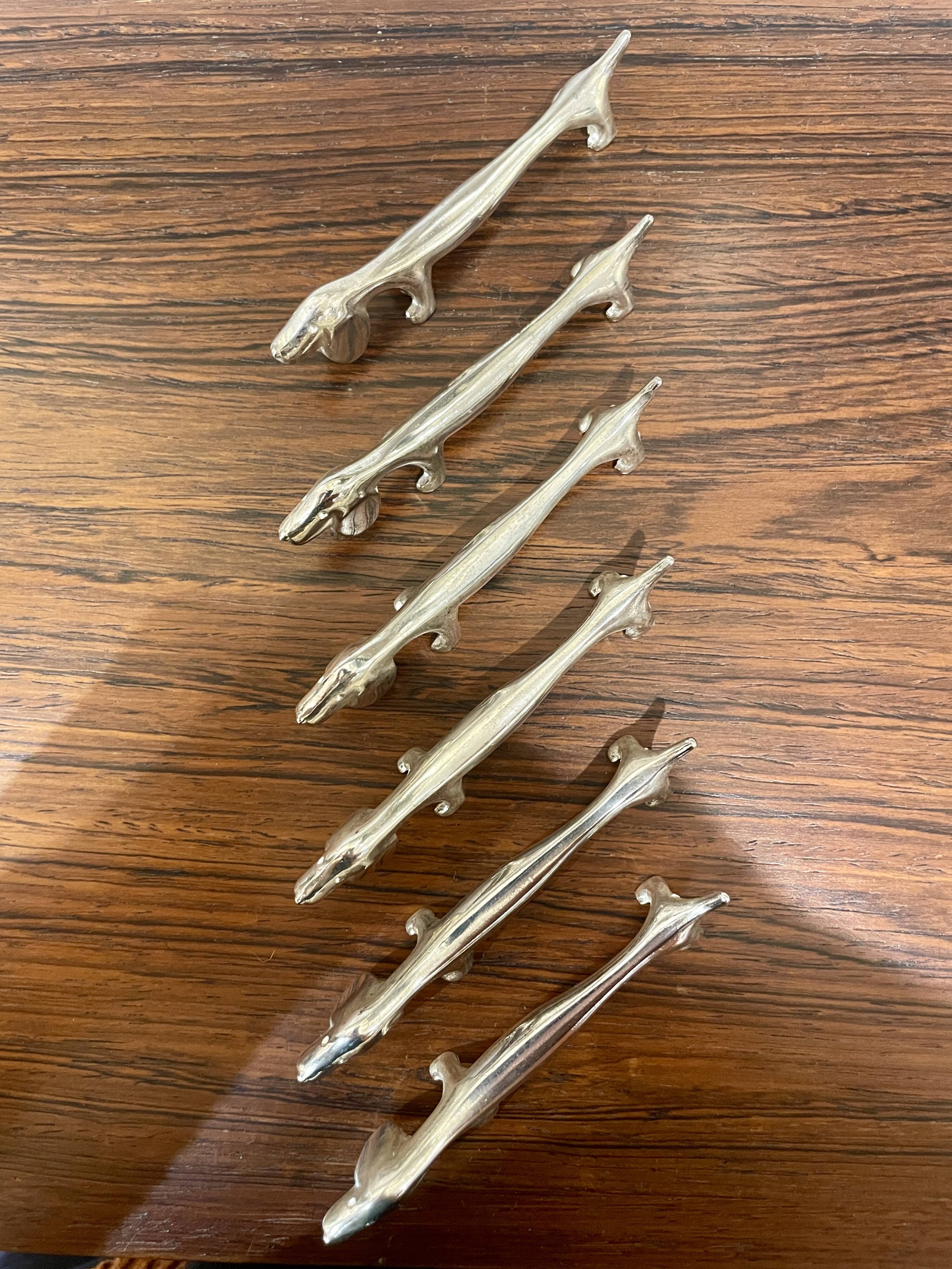 6 Silver-Plated Metal Dachshund Knife Holders