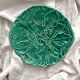 Round barbotine dish decorated with green leaves, Digoin vintage