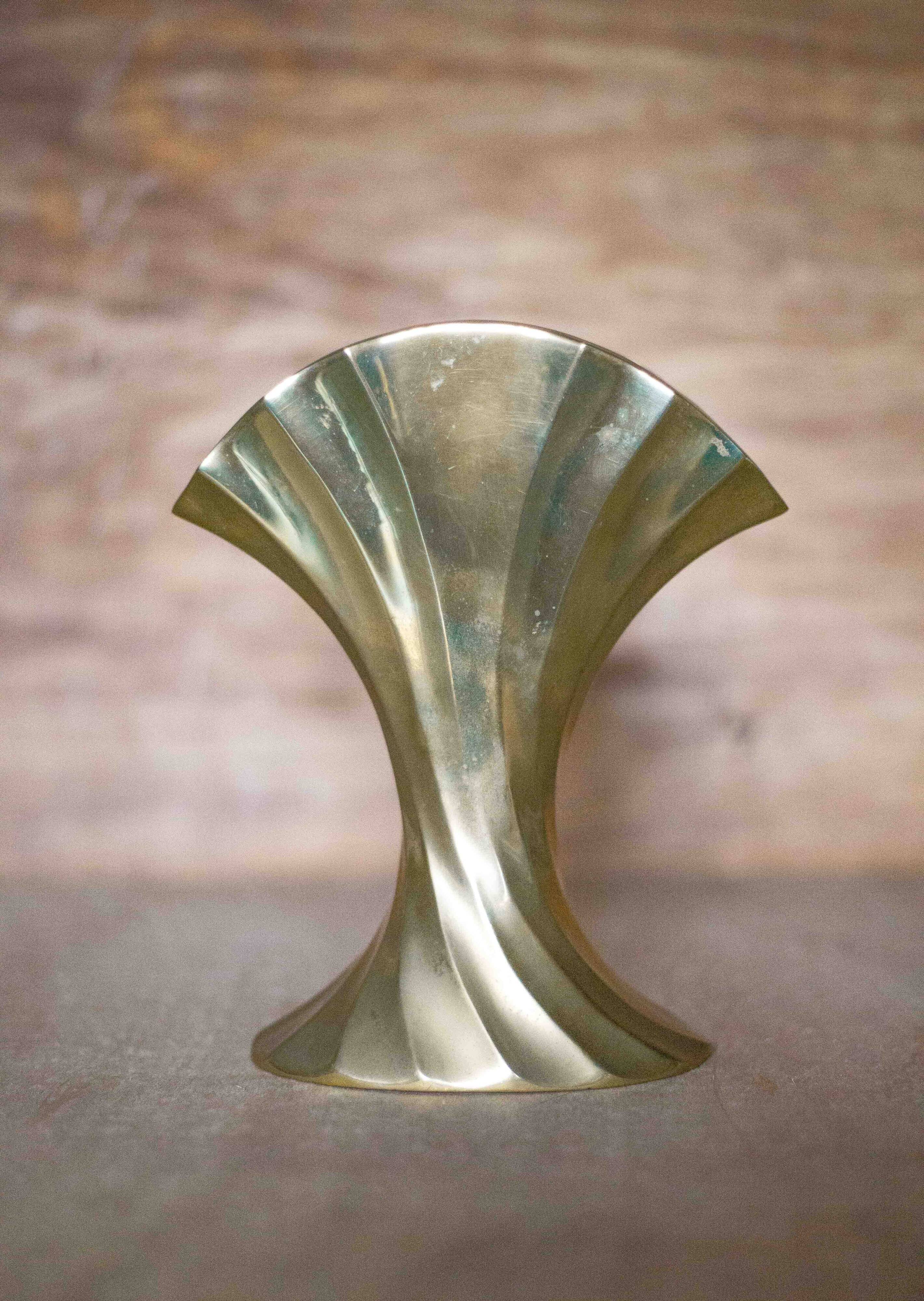 Vintage flared brass vase, sculptural vase, brutalist vase, fan vase, made in Germany