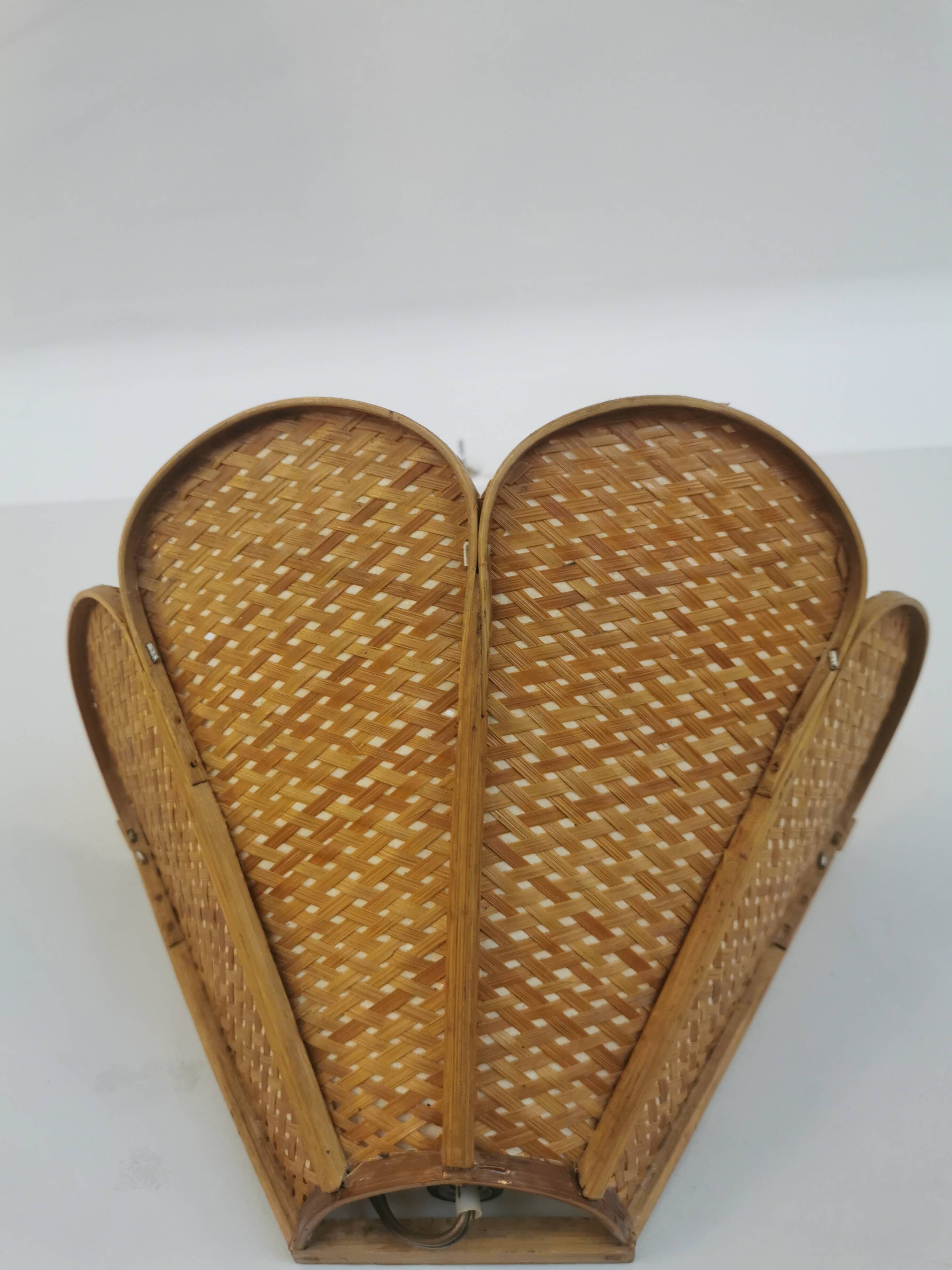 Pair of vintage "tulip" wall lights in rattan and canework