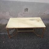Vintage brass and beige marble coffee table