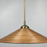 Pencil split reed, rattan, bamboo & brass pendant lamp, italy, 1970s