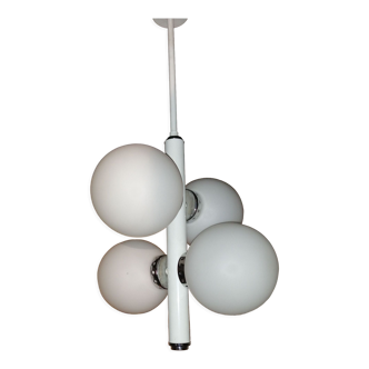 Chandelier design space age 4 balls in vintage opaline 1970s